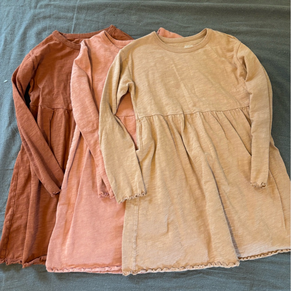 Kids Long Sleeve Jersey Dress in Neutral Pink Tones